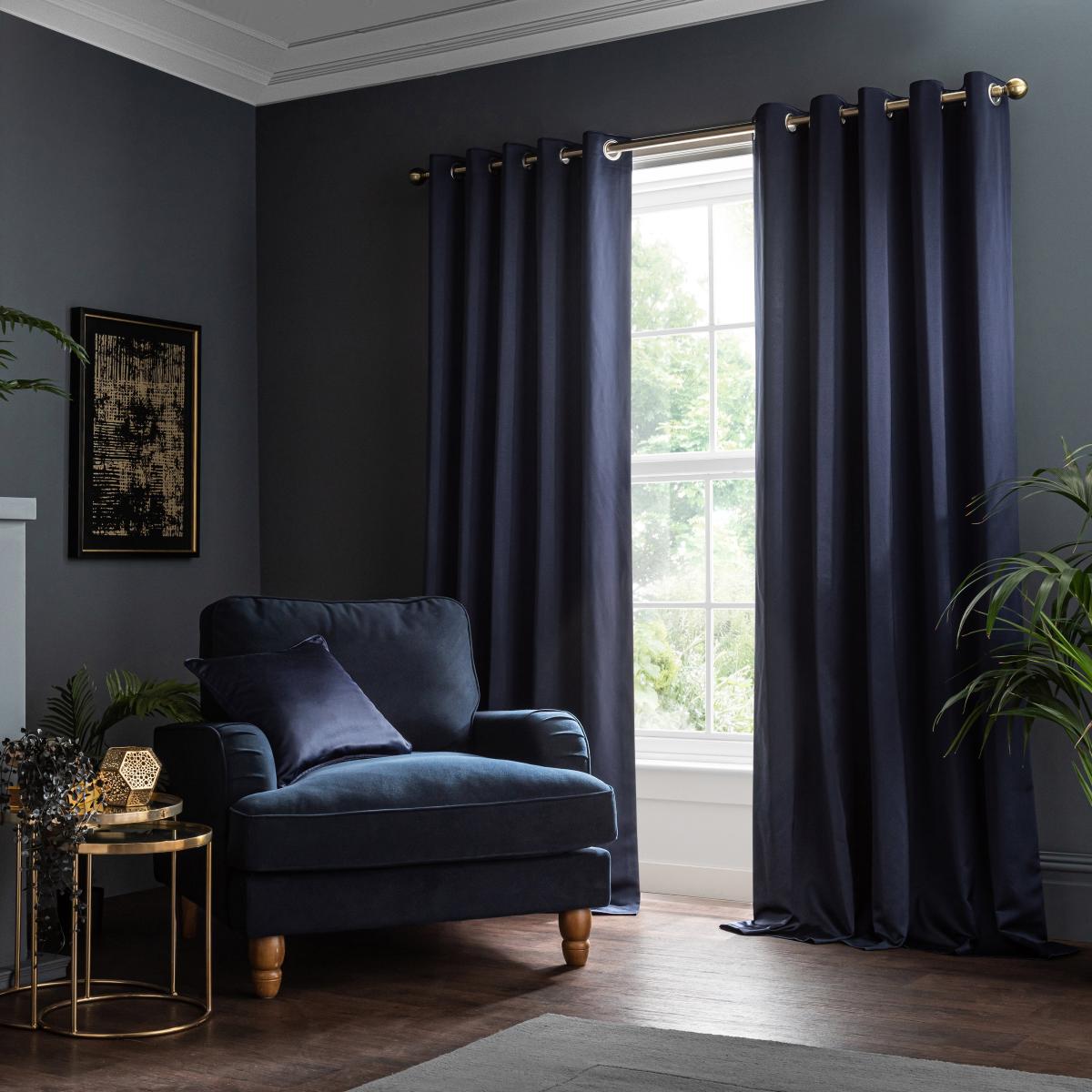 Satin Navy Eyelet Curtains Navy – image 2