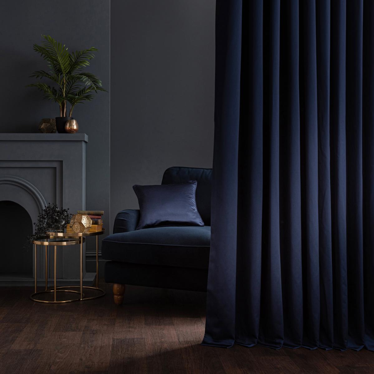 Satin Navy Eyelet Curtains Navy – image 4