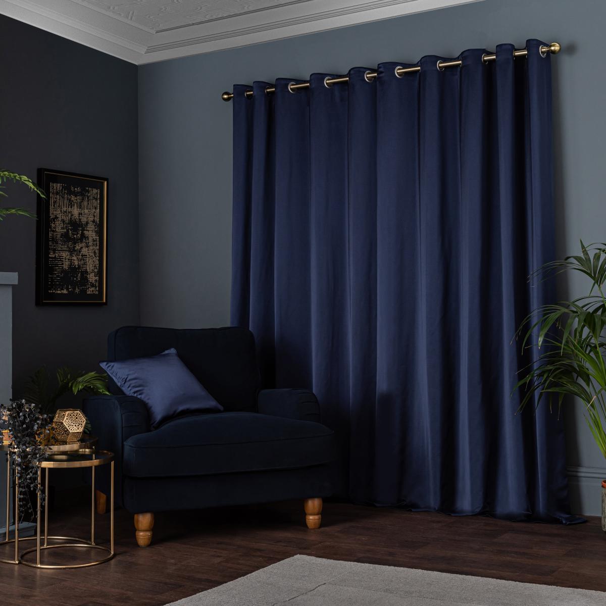 Satin Navy Eyelet Curtains Navy – image 5