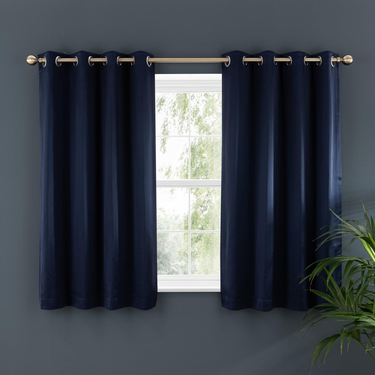 Satin Navy Eyelet Curtains Navy – image 6