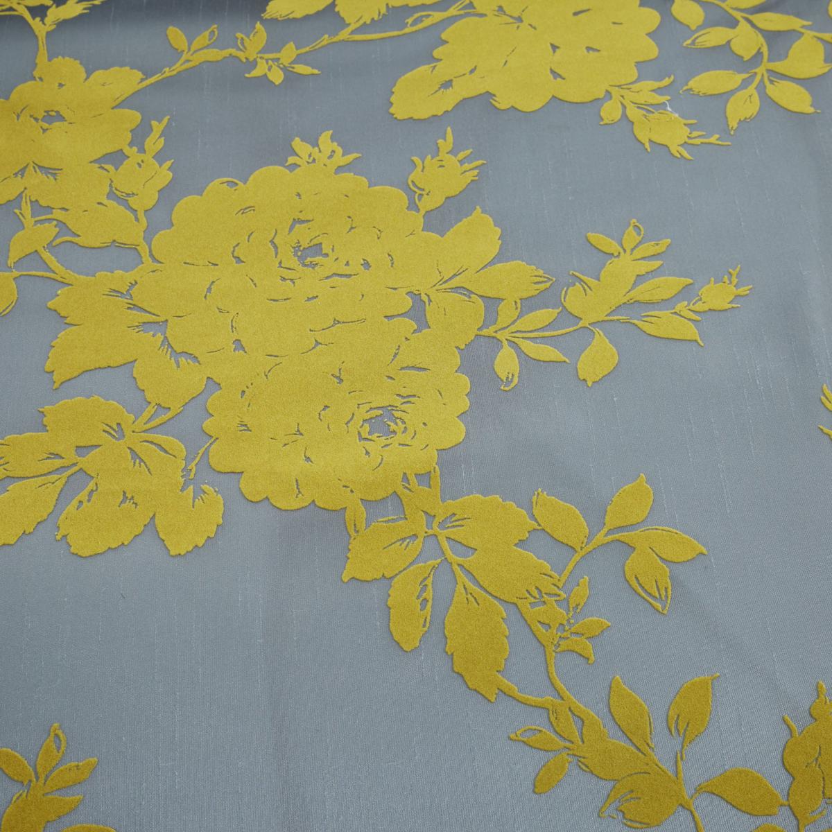 Catherine Lansfield Velvet Rose Ochre Eyelet Curtains Yellow and Grey – image 3