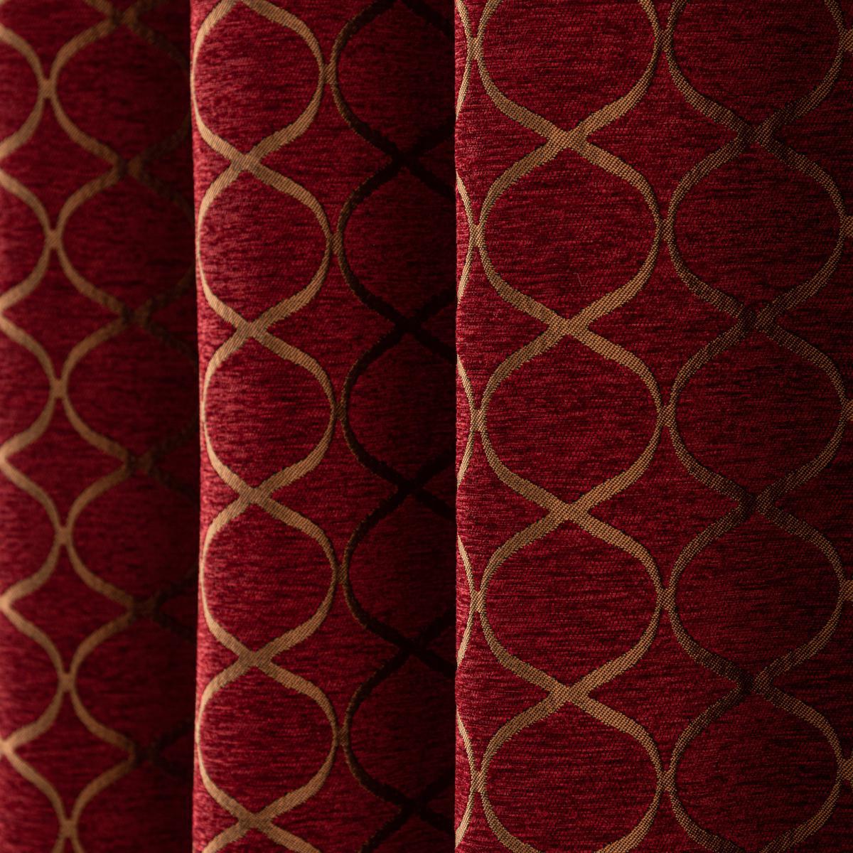Chenille Ogee Red Eyelet Curtains Deep Red – image 7