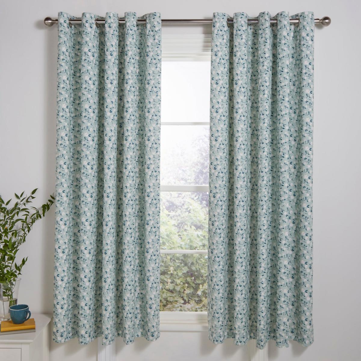 Effie Blue Blackout Eyelet Curtains Blue and White – image 2