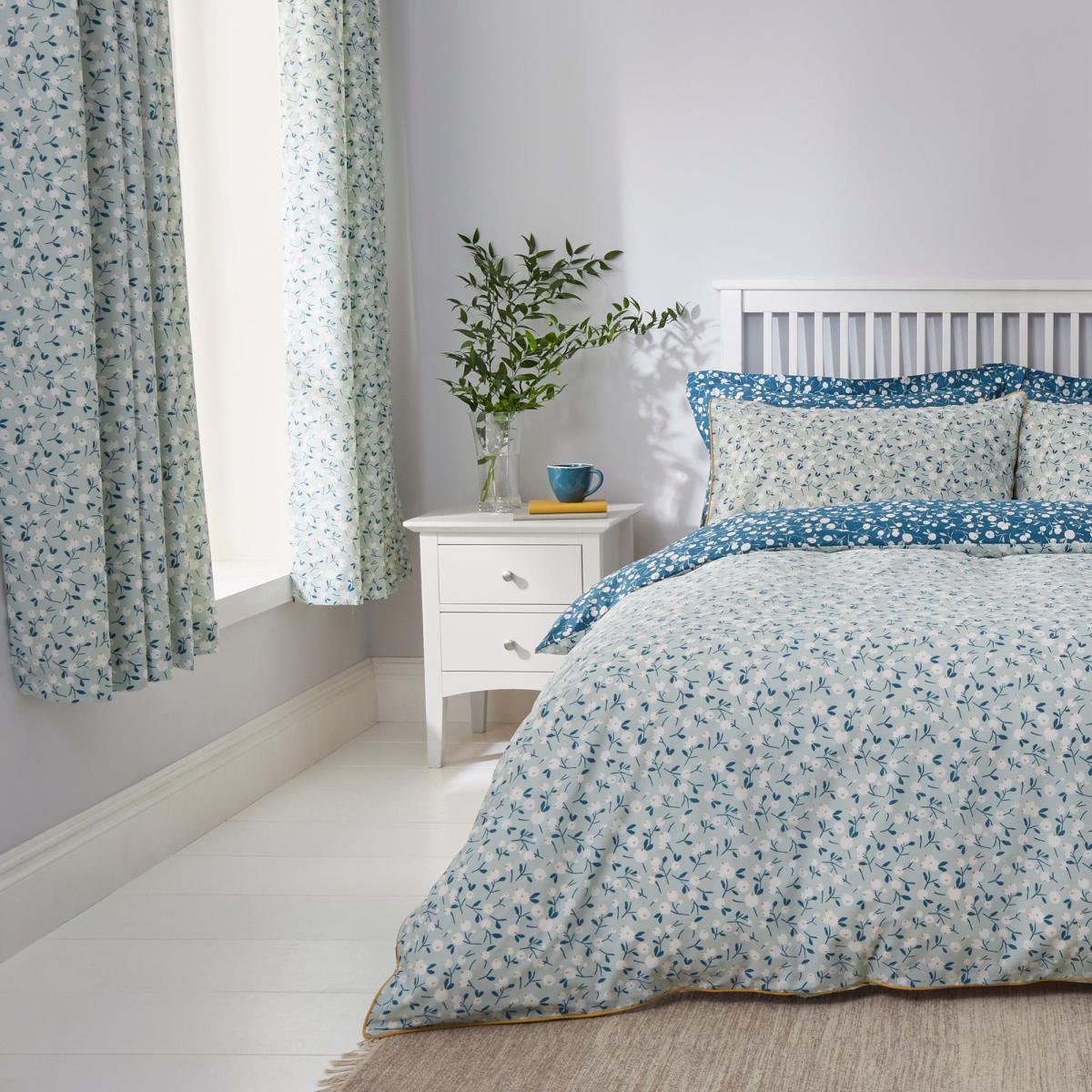 Effie Blue Blackout Eyelet Curtains Blue and White – image 4