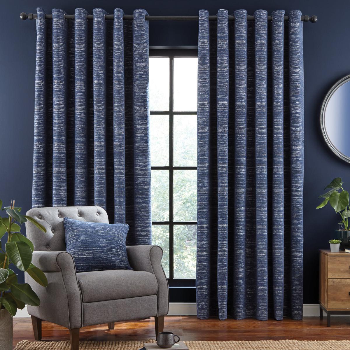 Chenille Calvert Navy Eyelet Curtains Navy Blue – image 2