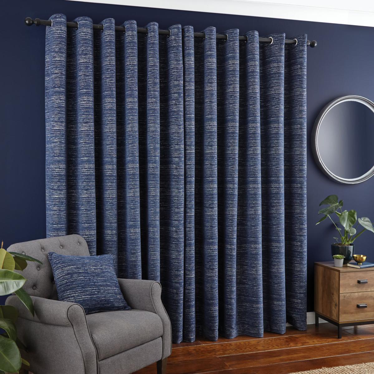 Chenille Calvert Navy Eyelet Curtains Navy Blue – image 3