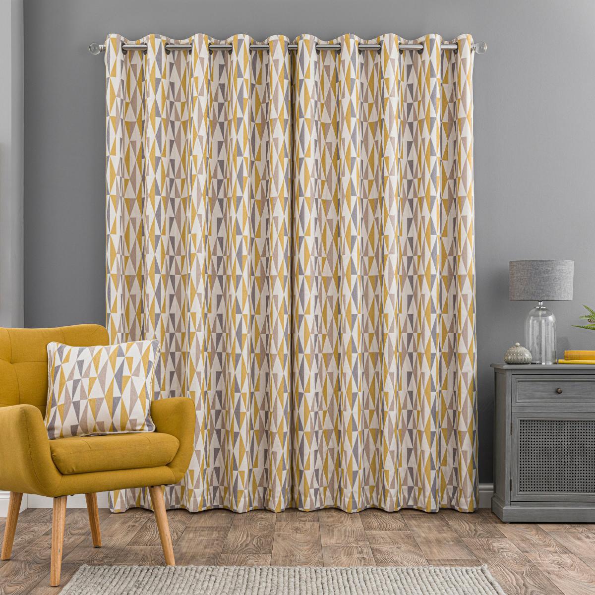 Triangle Chenille Jacquard Eyelet Curtains Yellow, Grey and White – image 3