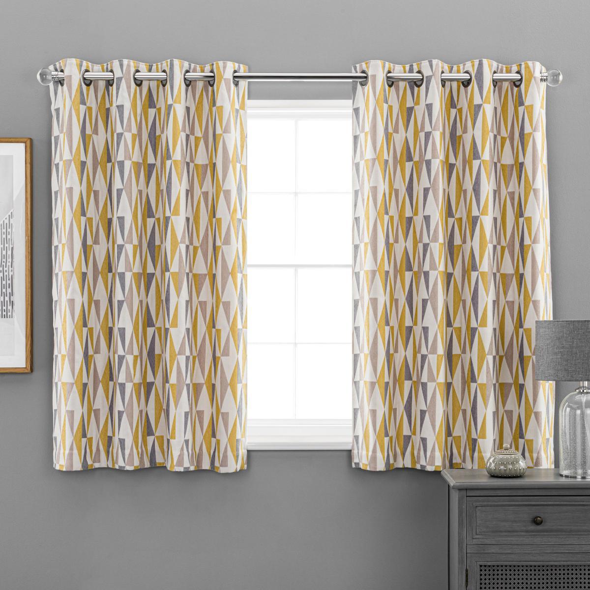 Triangle Chenille Jacquard Eyelet Curtains Yellow, Grey and White – image 4
