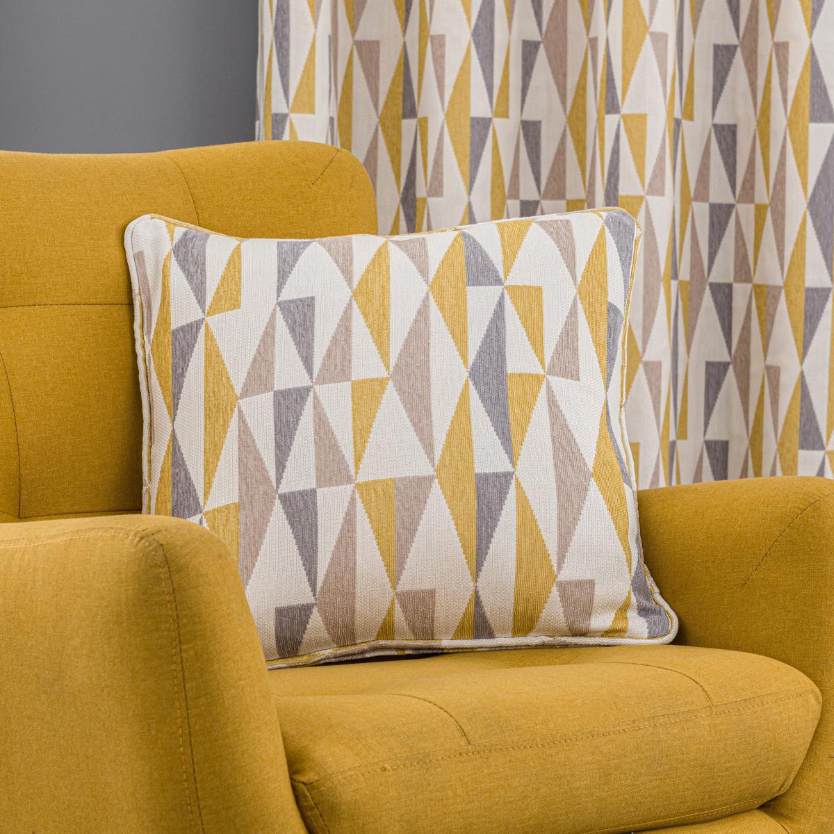 Triangle Chenille Jacquard Eyelet Curtains Yellow, Grey and White – image 7