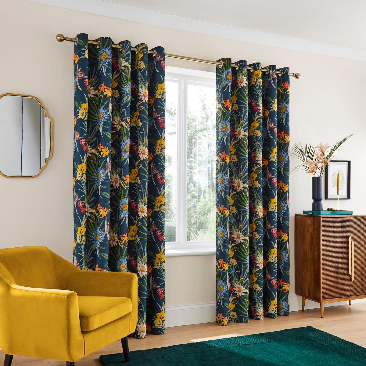 Tropical Floral Blackout Eyelet Curtains MultiColoured – image 2