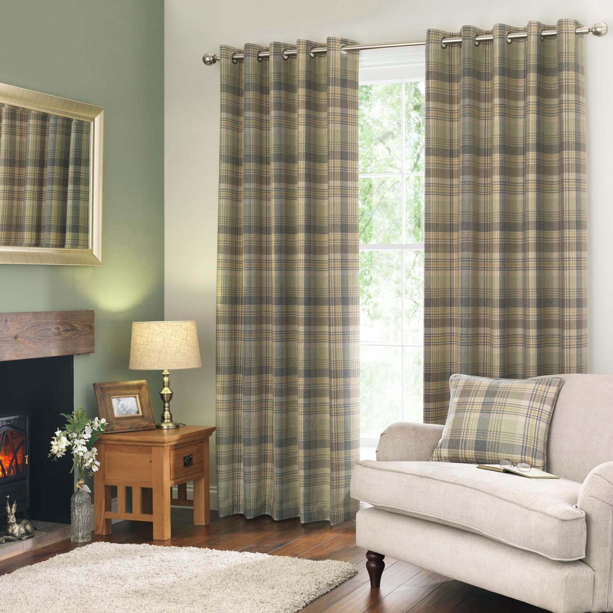 Finley Check Green Eyelet Curtains Green – image 2