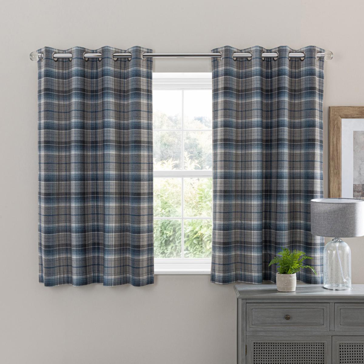 Inverness Check Blue Eyelet Curtains Blue, Grey and White – image 3