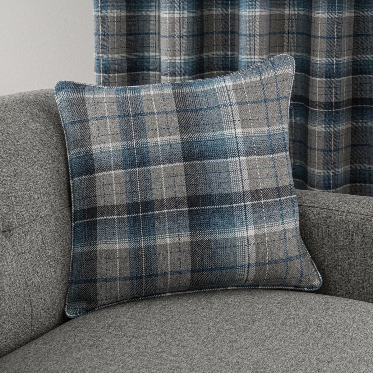 Inverness Check Blue Eyelet Curtains Blue, Grey and White – image 6