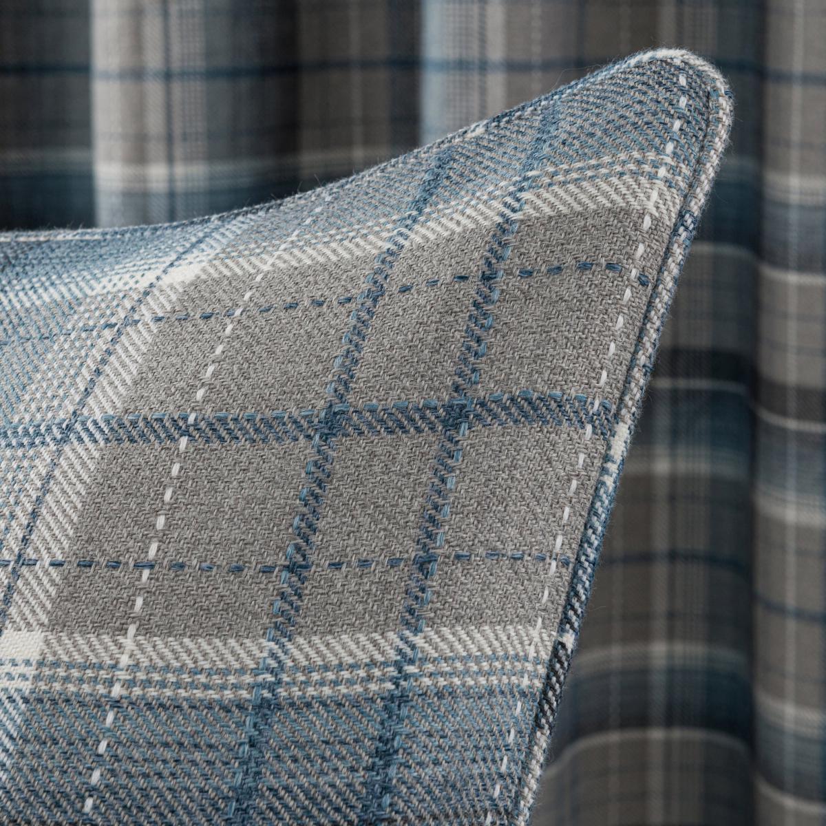 Inverness Check Blue Eyelet Curtains Blue, Grey and White – image 7