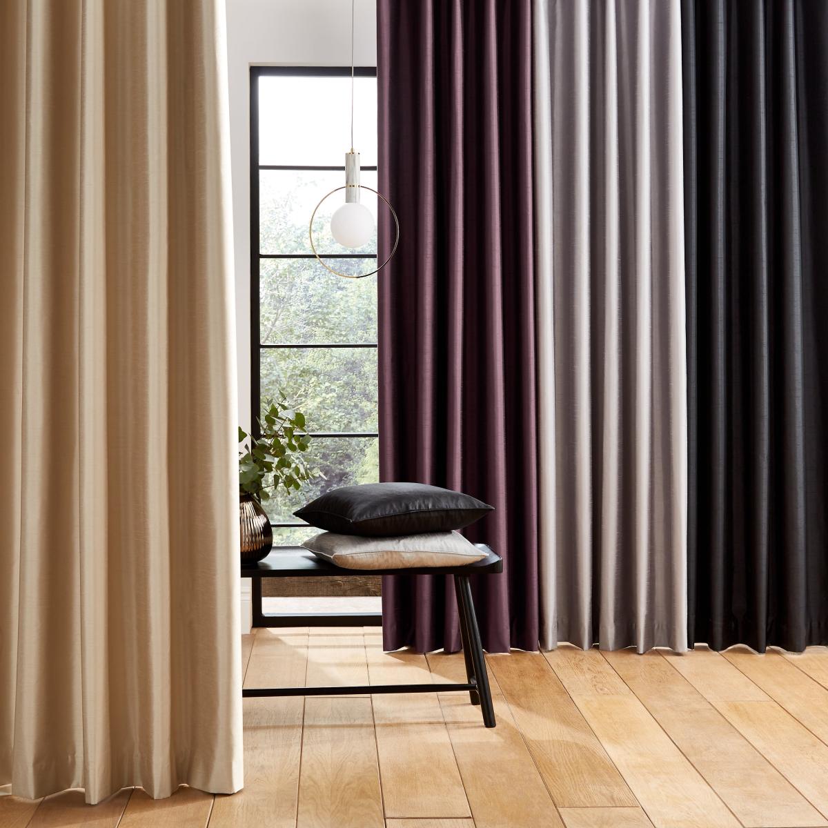 Catherine Lansfield Faux Silk Black Blackout Thermal Eyelet Curtains Black – image 4