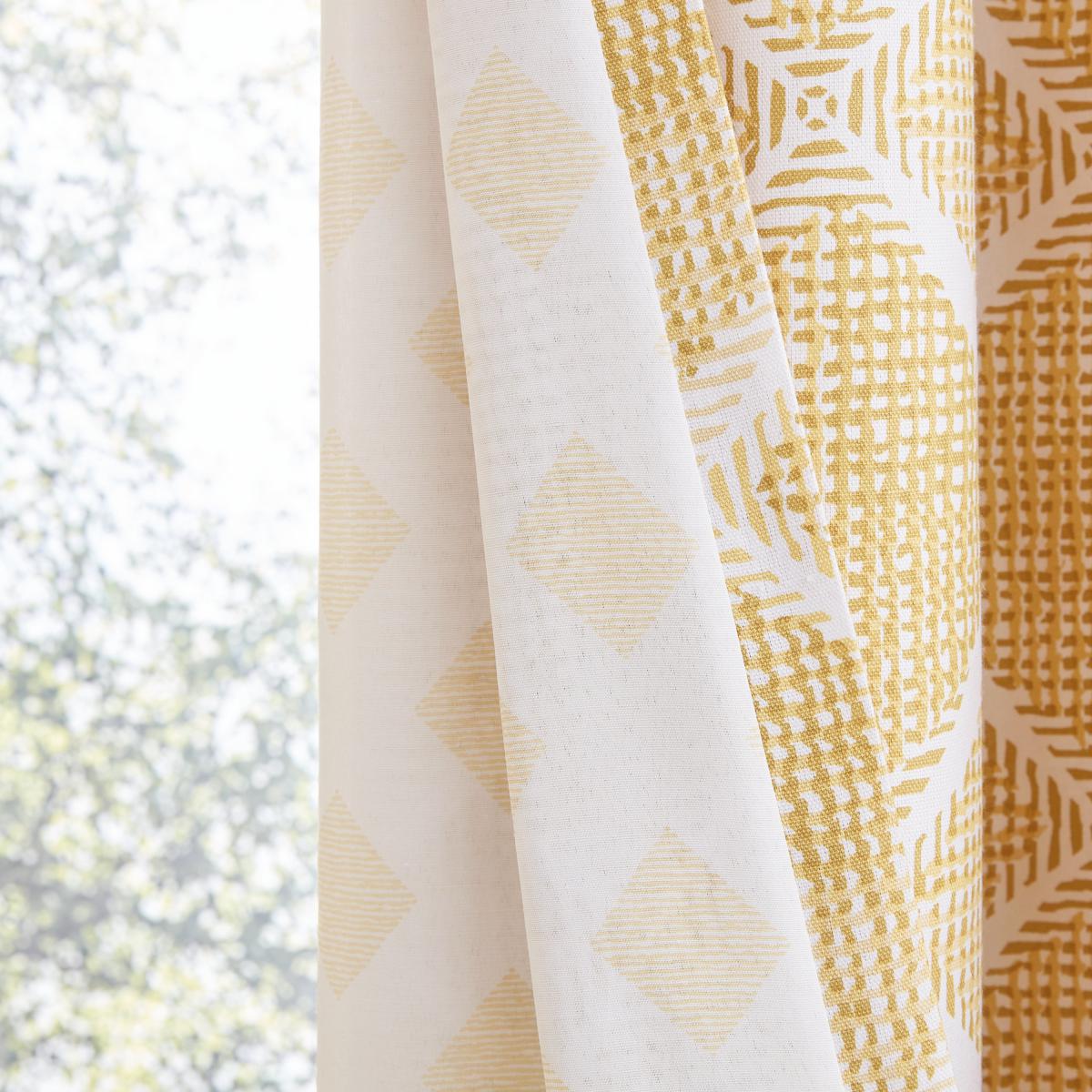 Catherine Lansfield Geo Textured Diamond Ochre Eyelet Curtains Ochre – image 4
