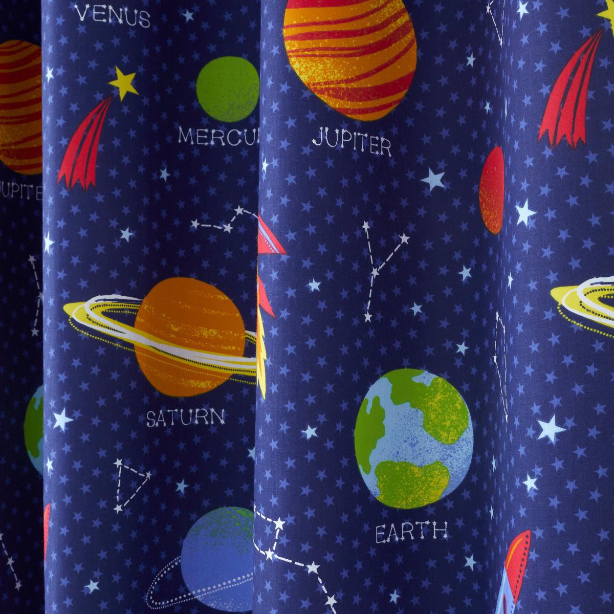 Space Navy Blackout Eyelet Kids Curtains Navy Blue, Green and Yellow – image 4