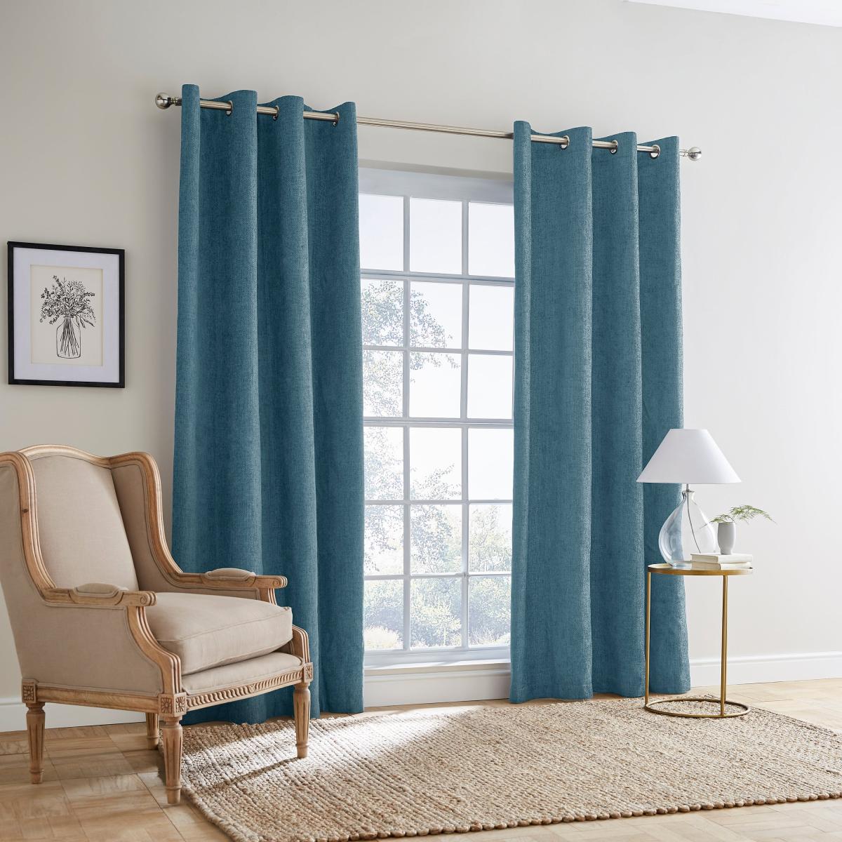 Ensley Chenille Thermal Peacock Eyelet Curtains Blue – image 2