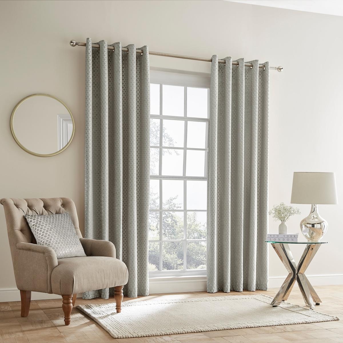 Cut Velvet Silver Thermal Eyelet Curtains Silver – image 2