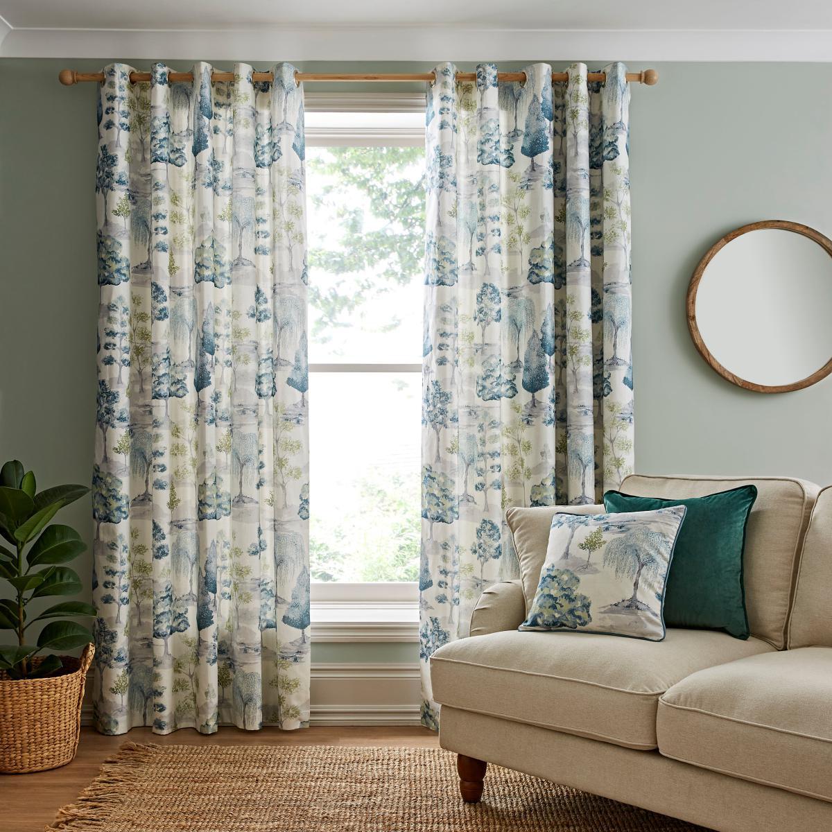 Watercolour Trees Green Eyelet Curtains Green – image 2