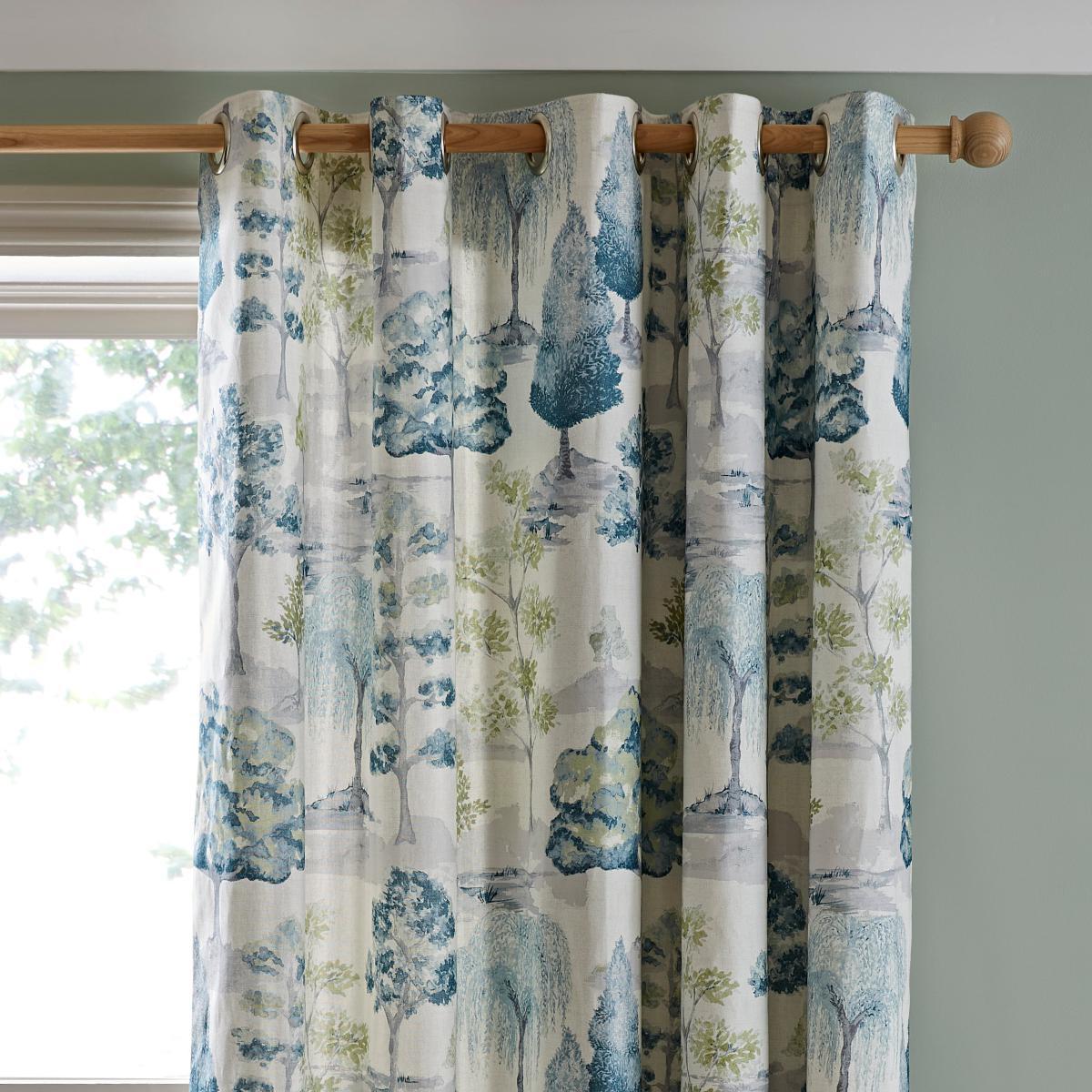 Watercolour Trees Green Eyelet Curtains Green – image 1