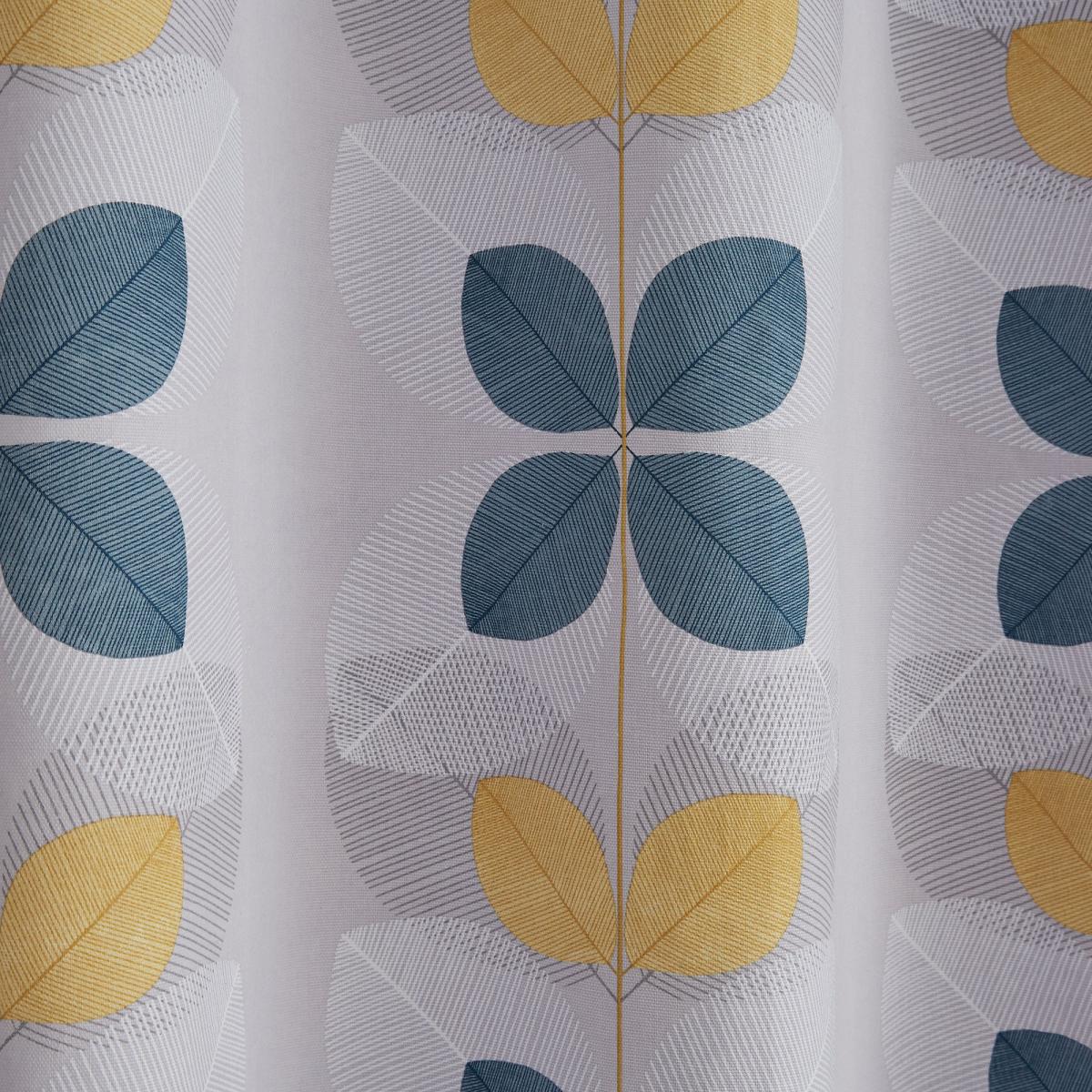 Linear Retro Floral Teal Eyelet Curtains Blue, Yellow and White – image 3