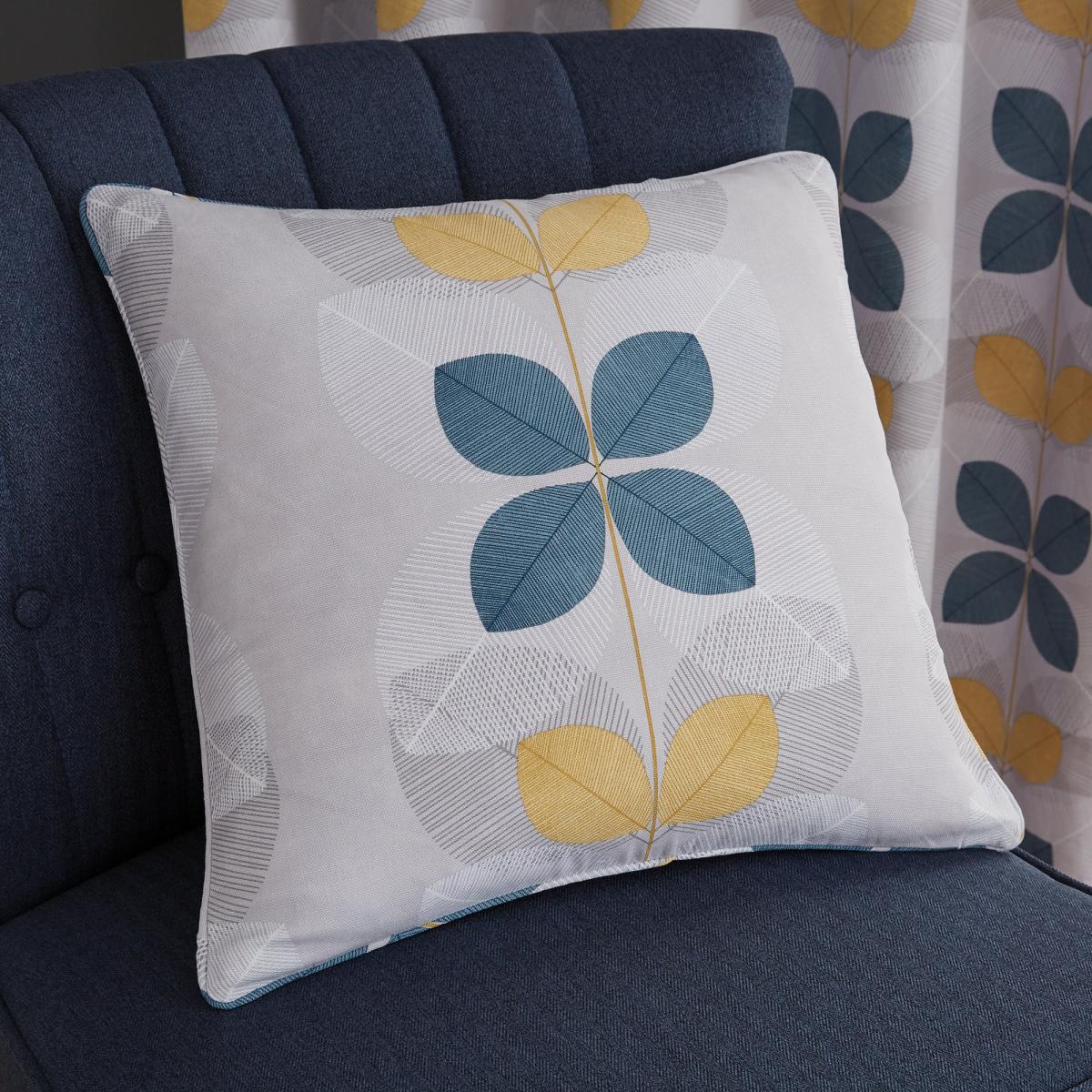Linear Retro Floral Teal Eyelet Curtains Blue, Yellow and White – image 5