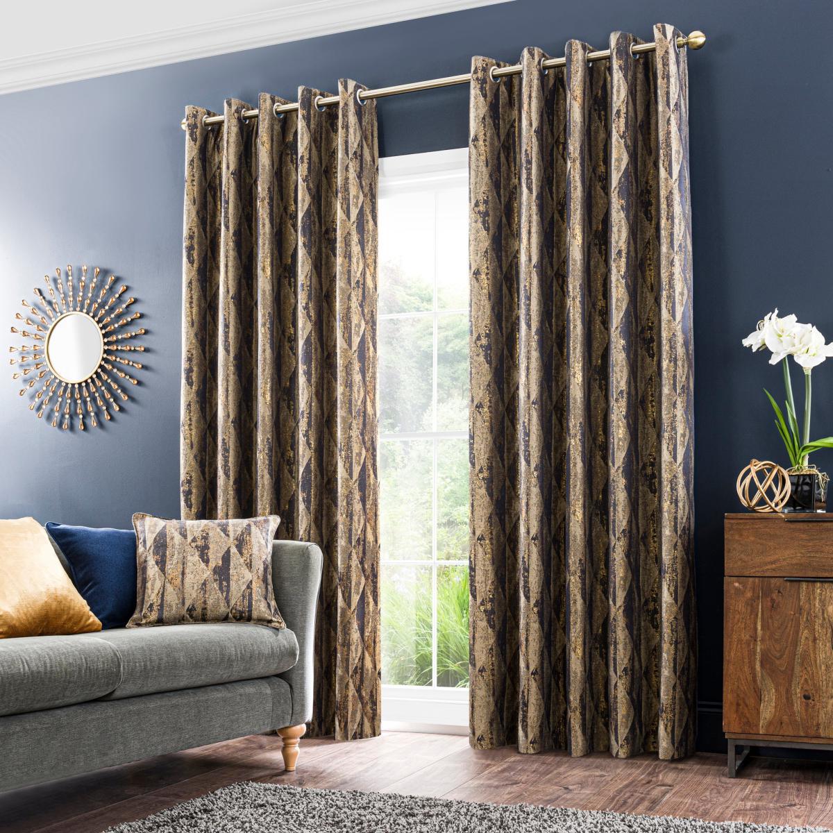 Luxor Metallic Blue Eyelet Curtains Gold and Blue – image 2