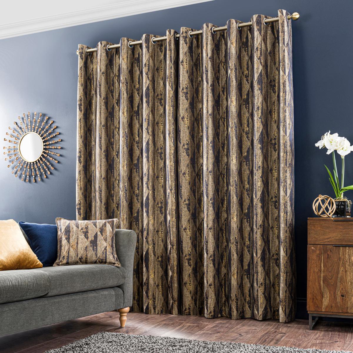 Luxor Metallic Blue Eyelet Curtains Gold and Blue – image 3