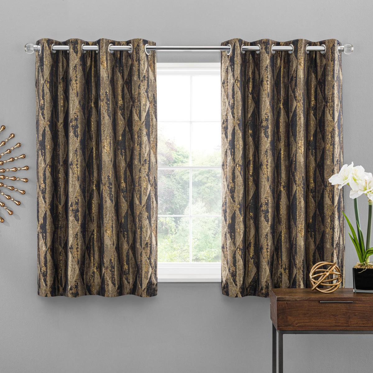 Luxor Metallic Blue Eyelet Curtains Gold and Blue – image 4