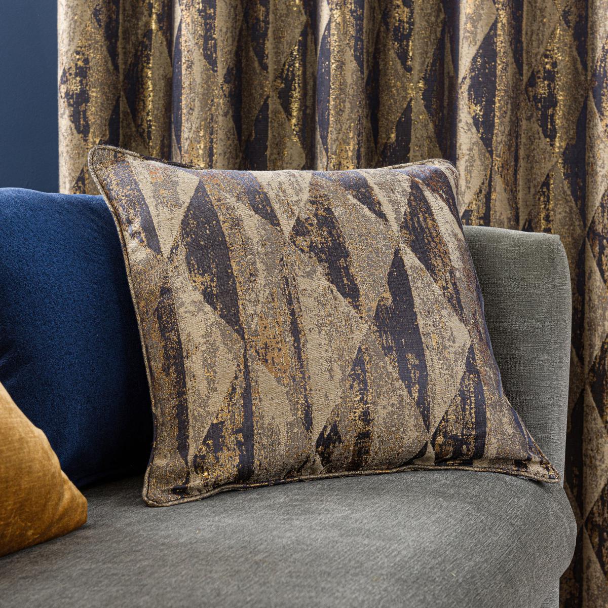 Luxor Metallic Blue Eyelet Curtains Gold and Blue – image 7
