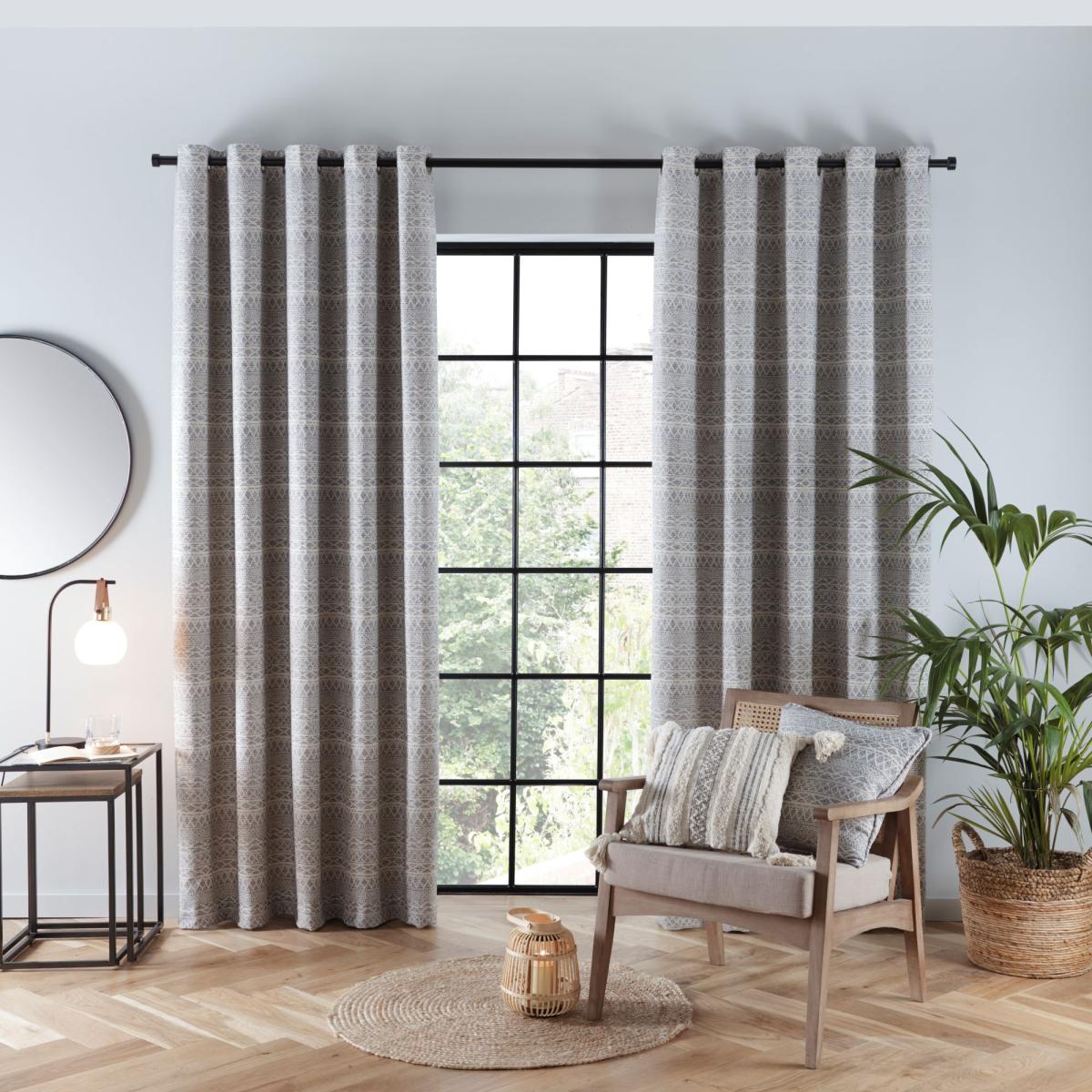 Leda Geometric Blue Eyelet Curtains Blue – image 2