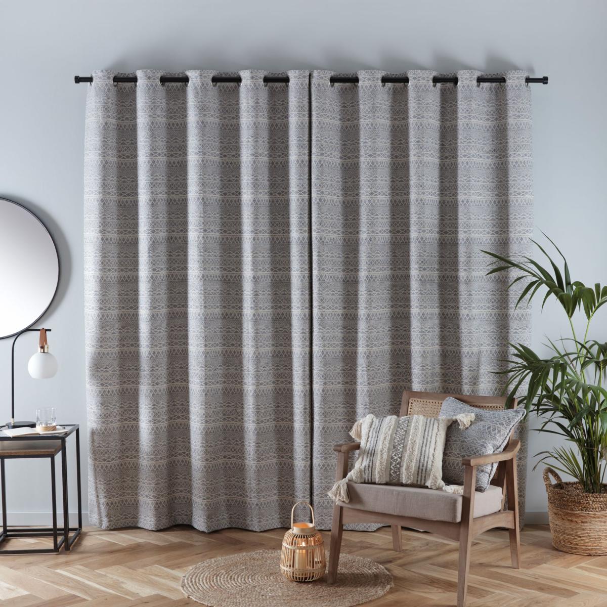 Leda Geometric Blue Eyelet Curtains Blue – image 4