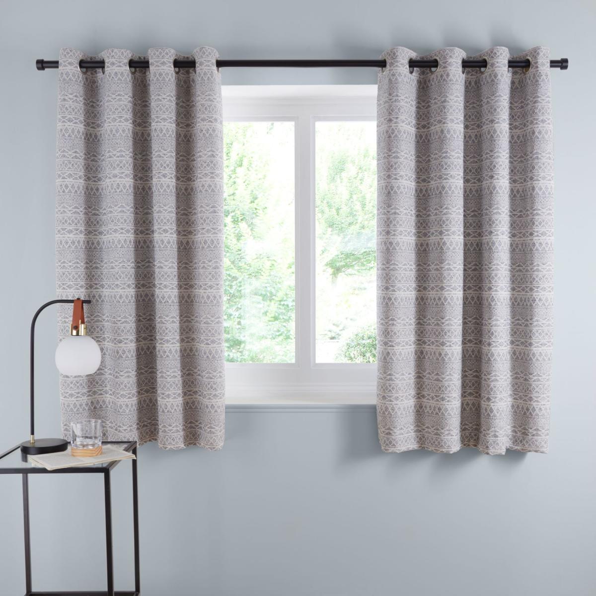 Leda Geometric Blue Eyelet Curtains Blue – image 5