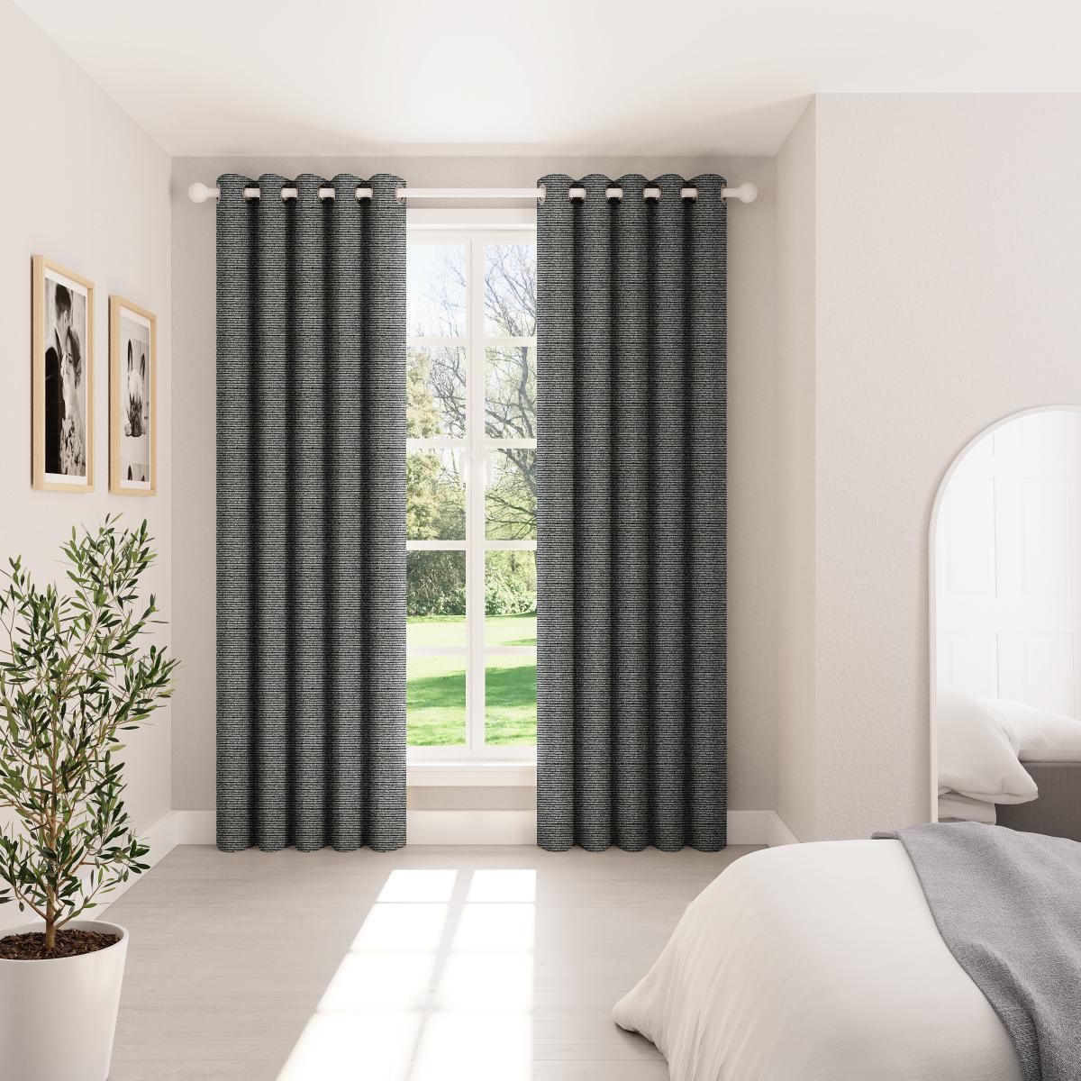 Eliza Monochrome Thermal Eyelet Curtains Black and white – image 2