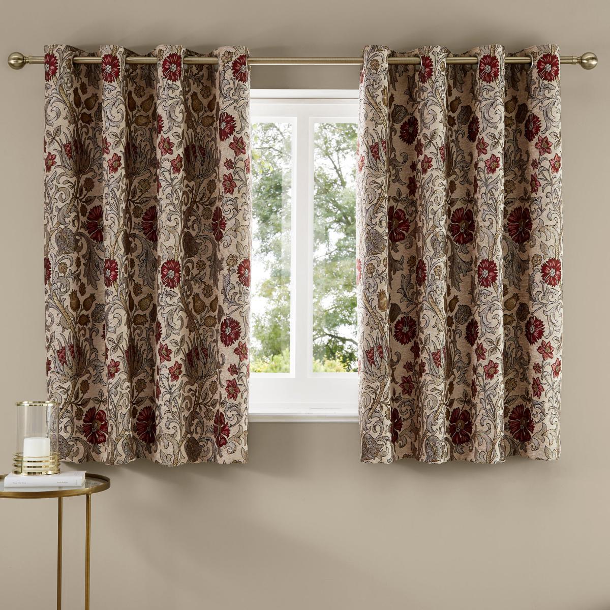 Betsy Natural Chenille Jacquard Eyelet Curtains Brown and Red – image 4