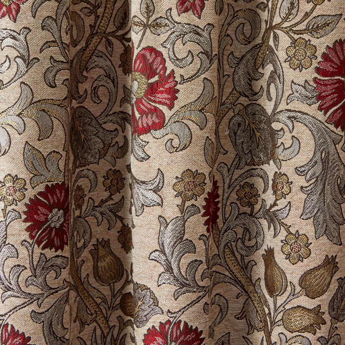 Betsy Natural Chenille Jacquard Eyelet Curtains Brown and Red – image 6