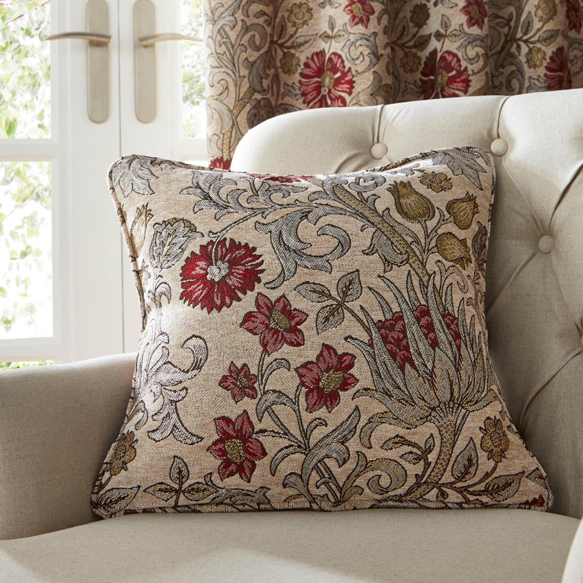 Betsy Natural Chenille Jacquard Eyelet Curtains Brown and Red – image 7