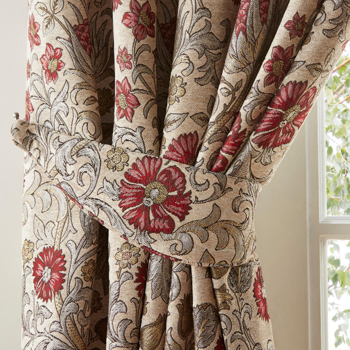 Betsy Natural Chenille Jacquard Eyelet Curtains Brown and Red – image 8