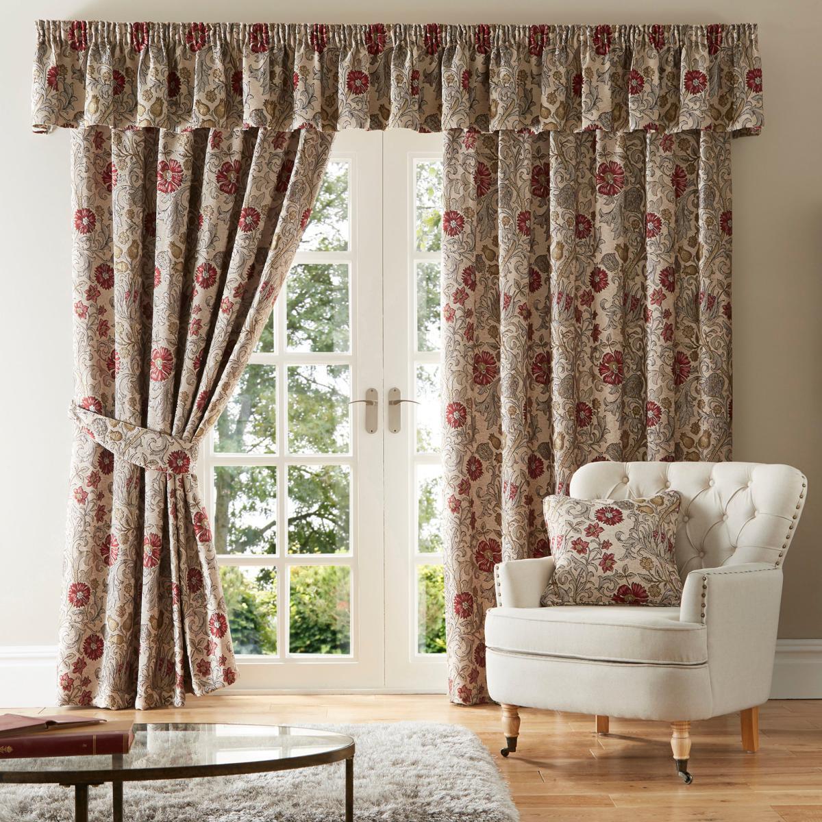 Betsy Natural Chenille Jacquard Eyelet Curtains Brown and Red – image 9