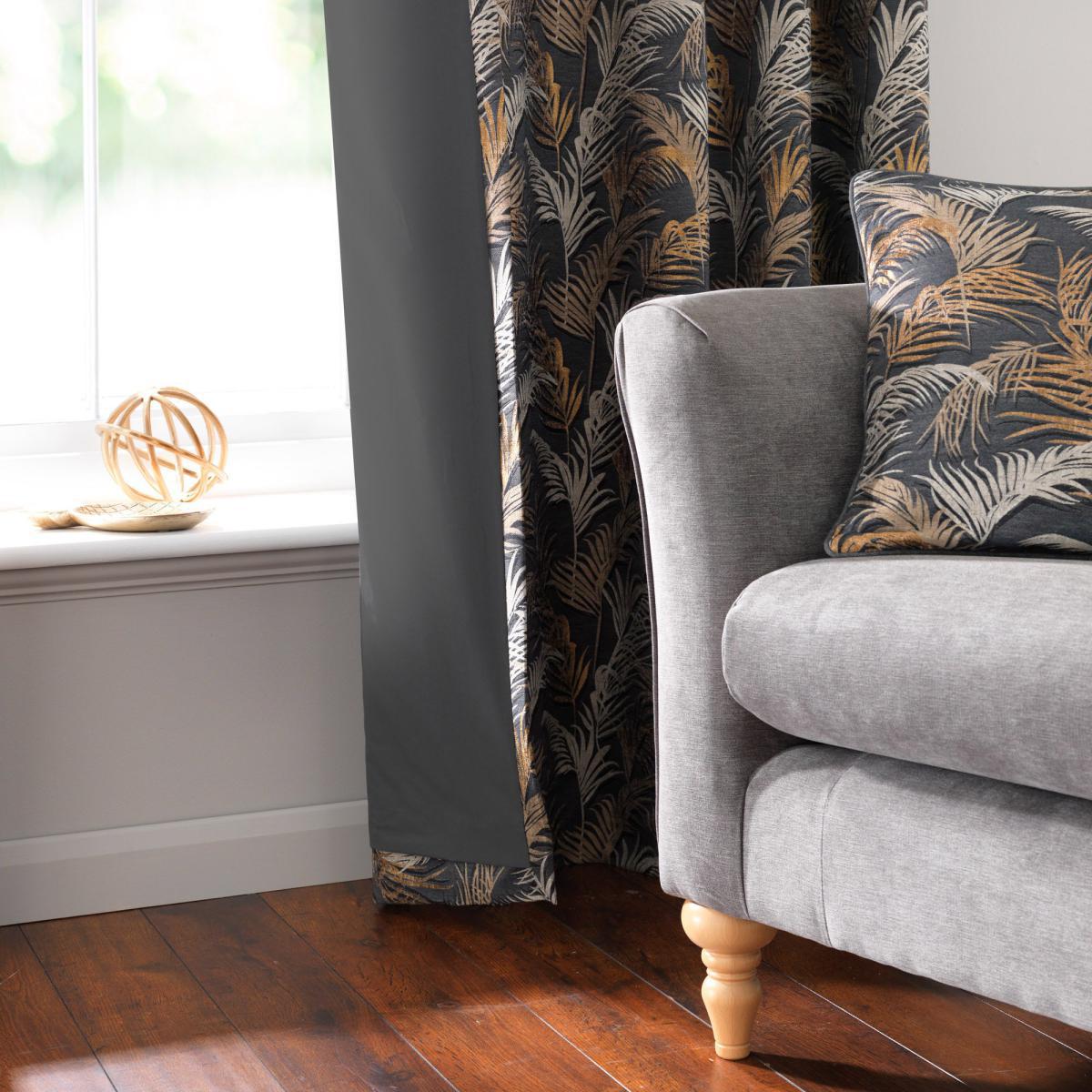 Palm Charcoal Eyelet Curtains Charcoal and Yellow – image 4