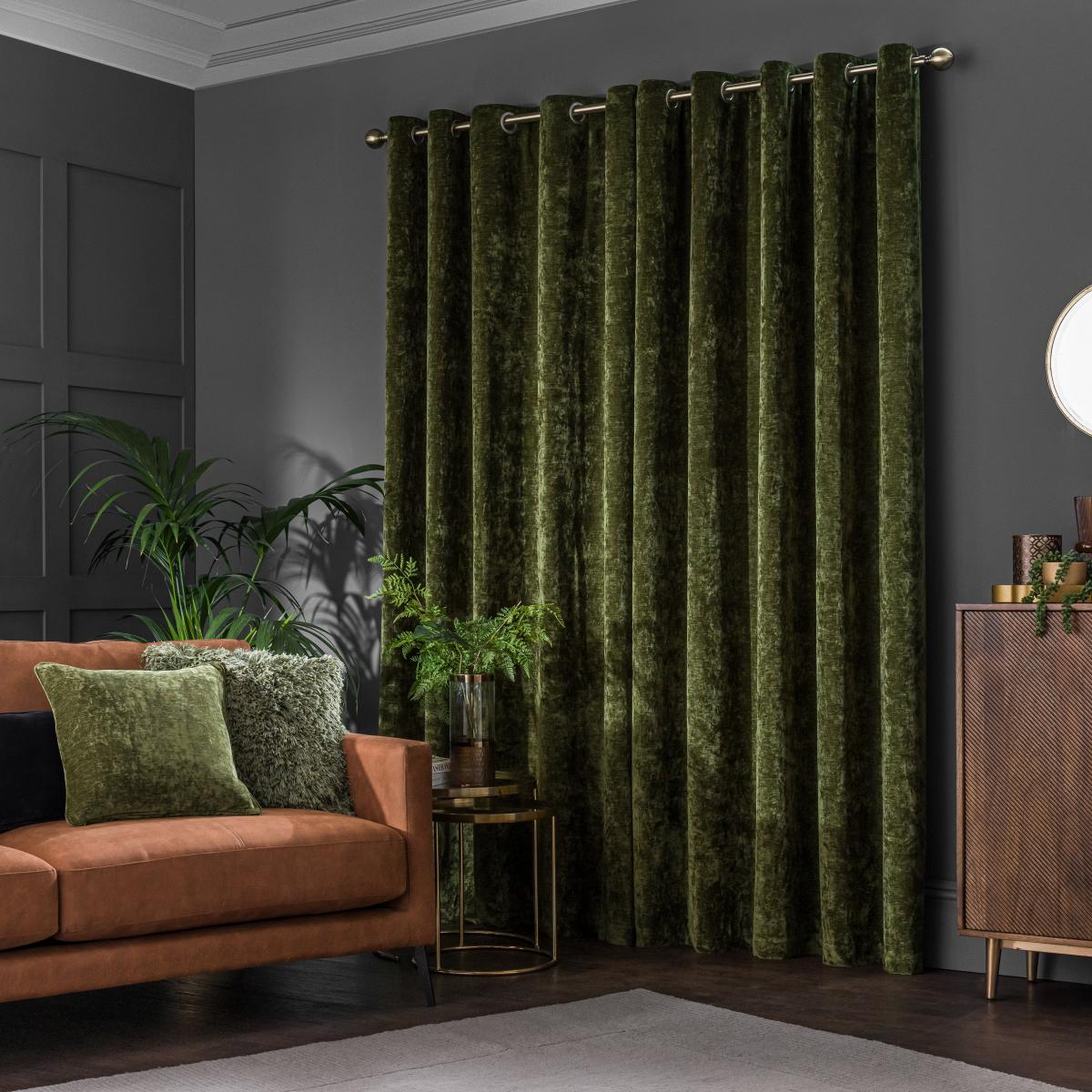 Vintage Chenille Olive Green Thermal Fleece Lined Eyelet Curtain Olive (Green) – image 4