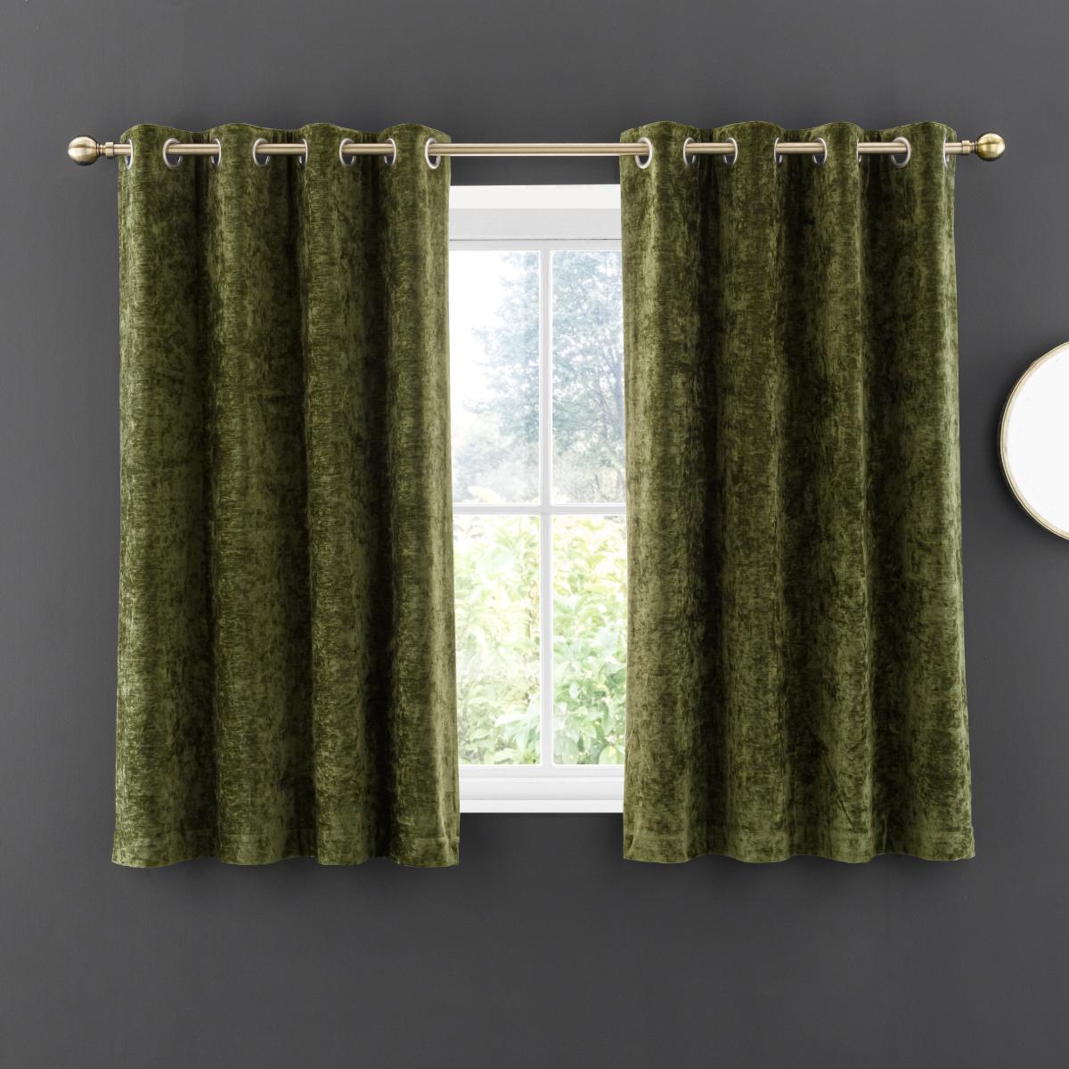 Vintage Chenille Olive Green Thermal Fleece Lined Eyelet Curtain Olive (Green) – image 5