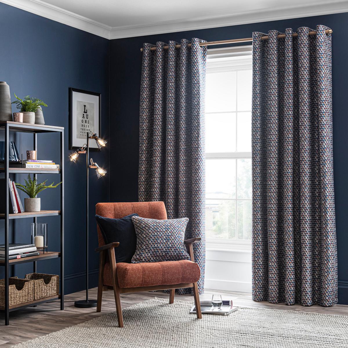 Mini Geo Navy Eyelet Curtains Navy – image 2