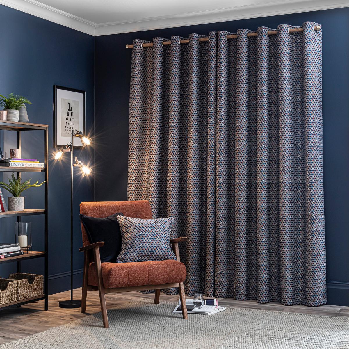 Mini Geo Navy Eyelet Curtains Navy – image 3