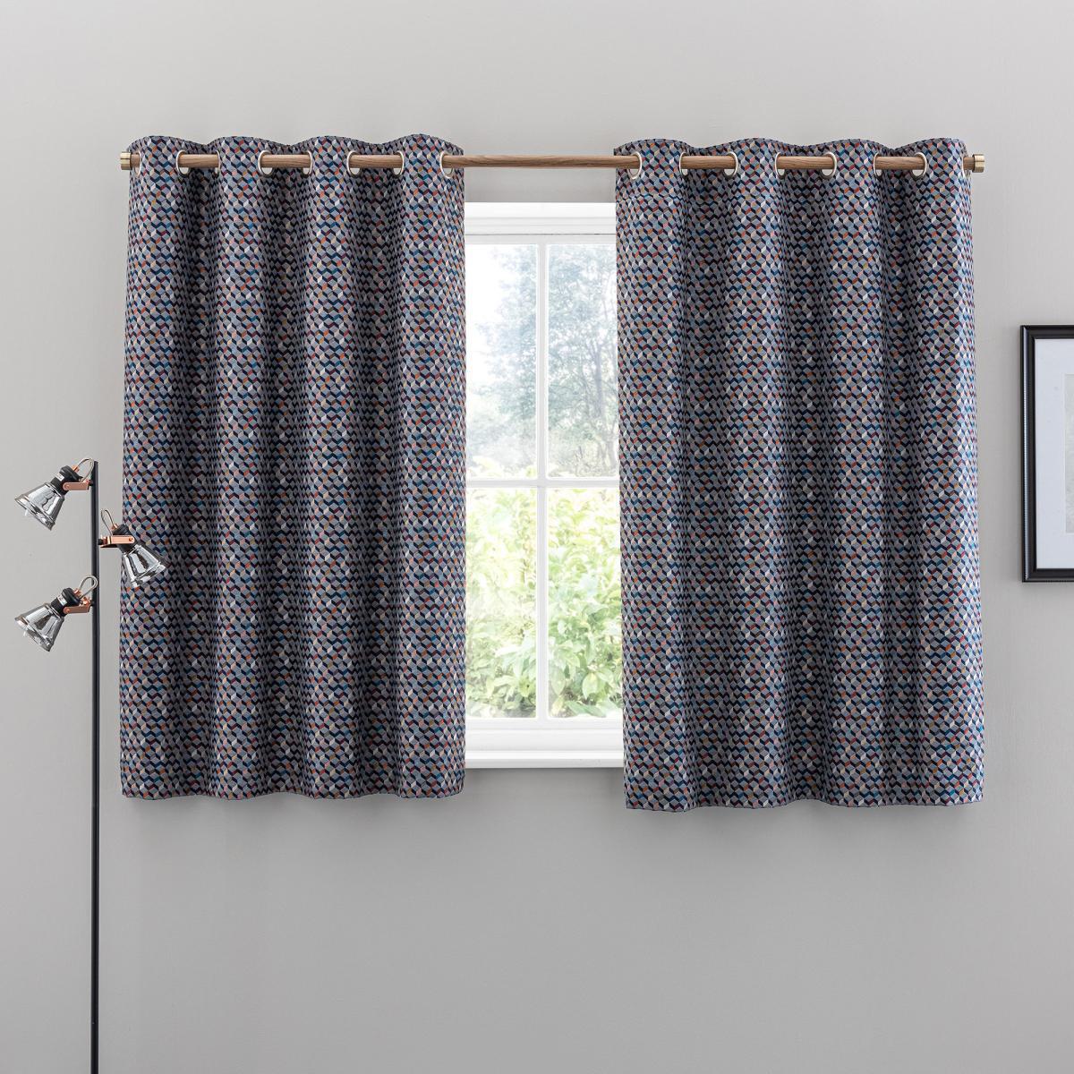 Mini Geo Navy Eyelet Curtains Navy – image 4