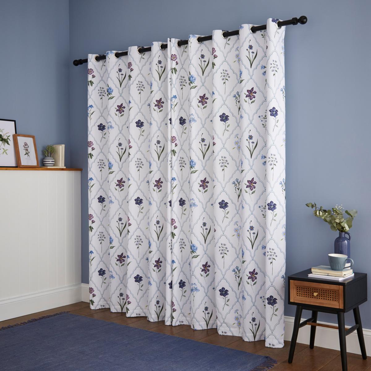 Botanical Trellis Blue Blackout Eyelet Curtains White/Blue/Green – image 4