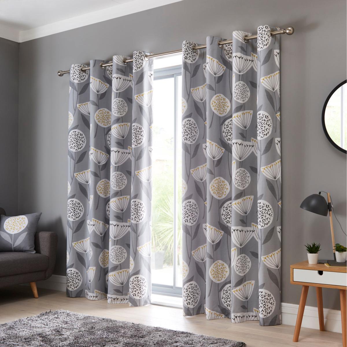 Elements Emmott Grey Blackout Eyelet Curtains Grey and Yellow – image 2