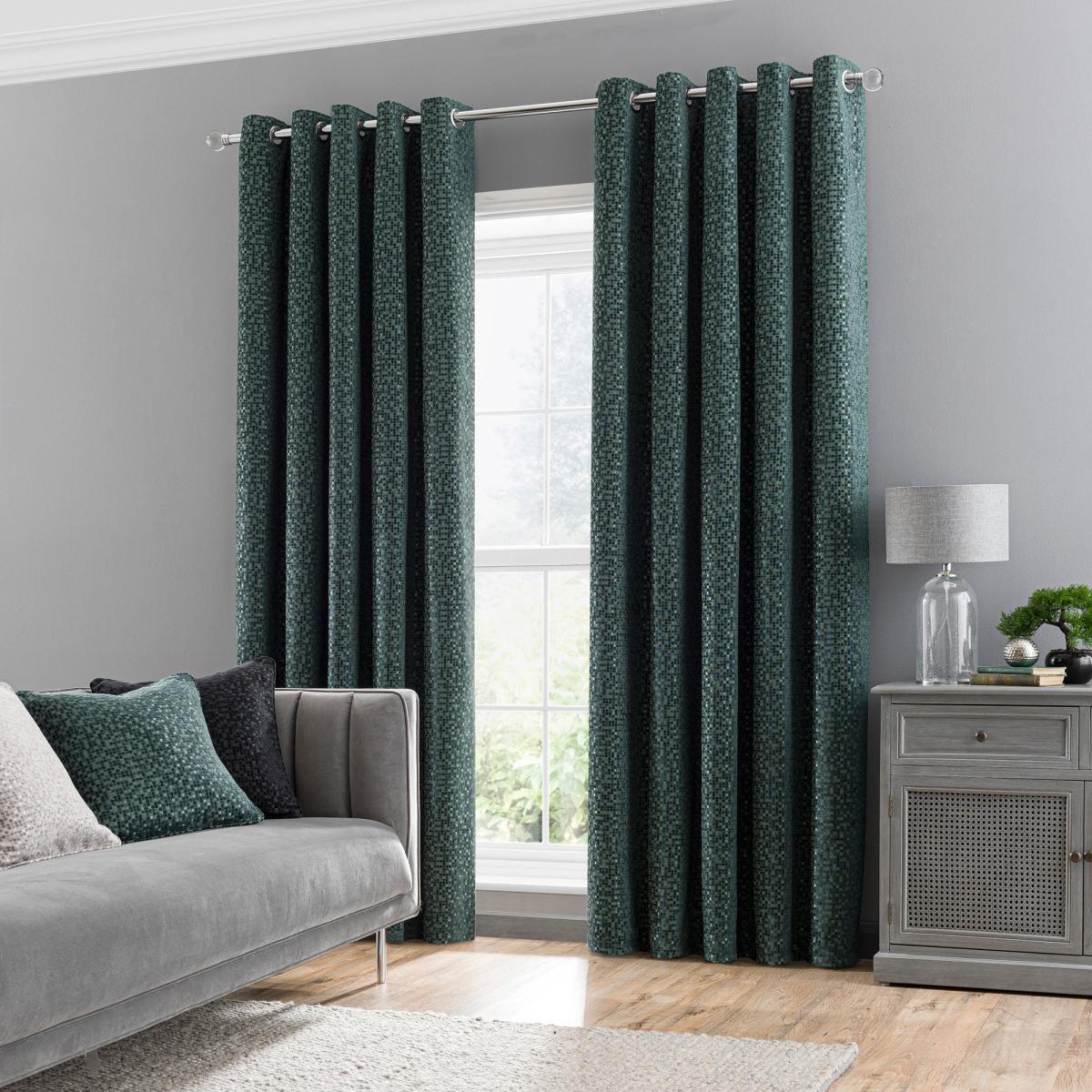 Chenille Spot Bottle Green Eyelet Curtains Green – image 2