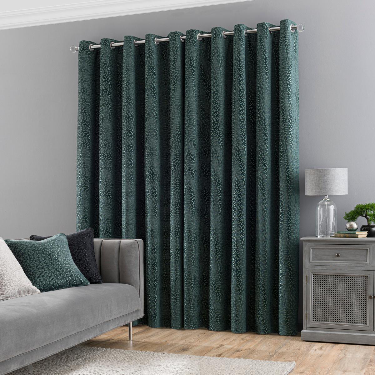 Chenille Spot Bottle Green Eyelet Curtains Green – image 3